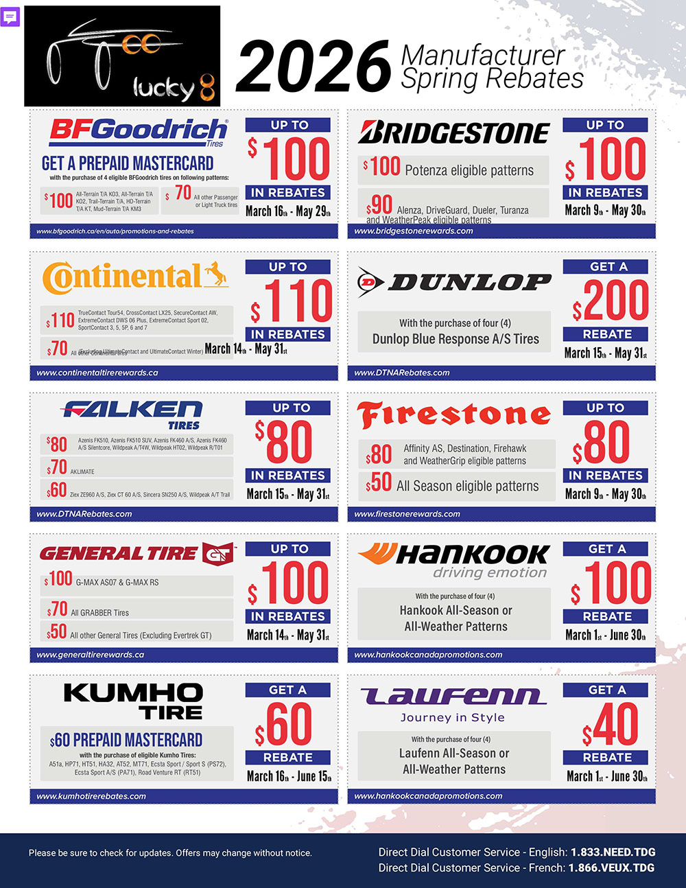 2026 manufacturer spring tire rebates, page 1